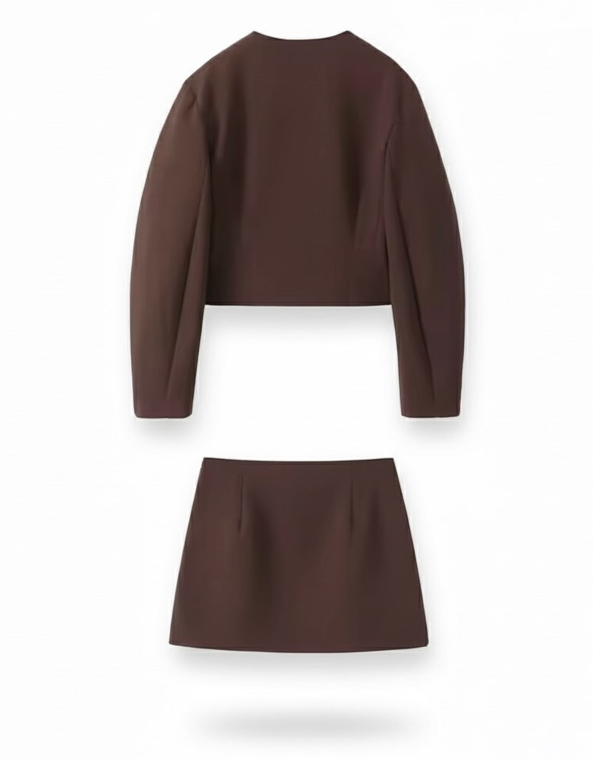 Elegant Solid Blazer Top & High-Waist A-Line Mini Skirt Set