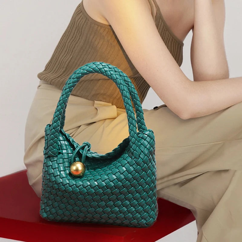 Woven Shoulder Bag Vegan Leather Purse