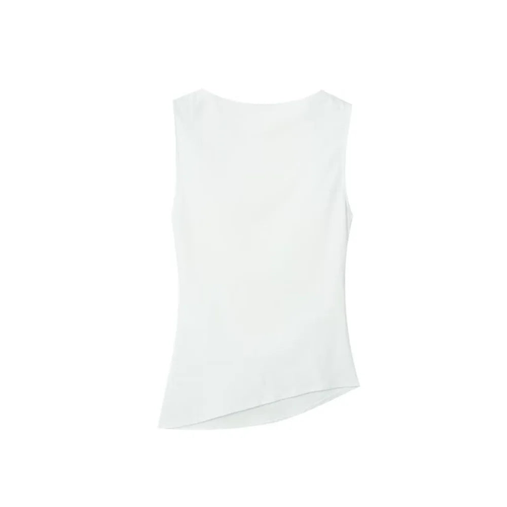 Asymmetric Wrinkles Ship Neck Sleeveless T-shirt