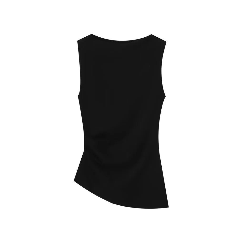Asymmetric Wrinkles Ship Neck Sleeveless T-shirt