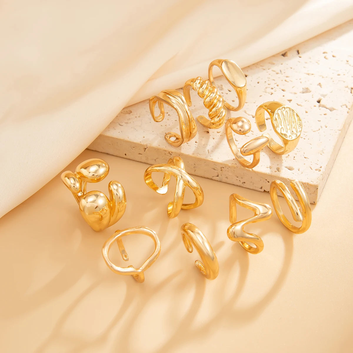 11Pcs Set Boho Irregular Water Drop Open Rings for Women