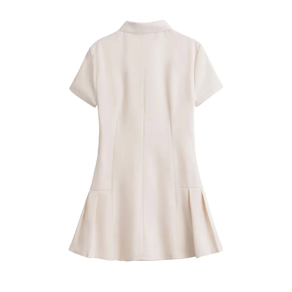 Flip Collar Short Sleeve Single breasted Shirt Style Mini Dress