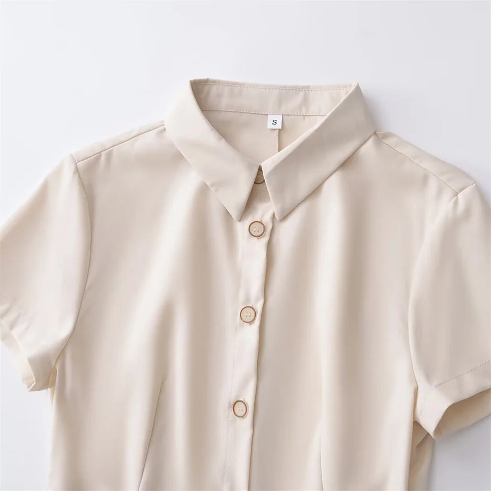 Flip Collar Short Sleeve Single breasted Shirt Style Mini Dress