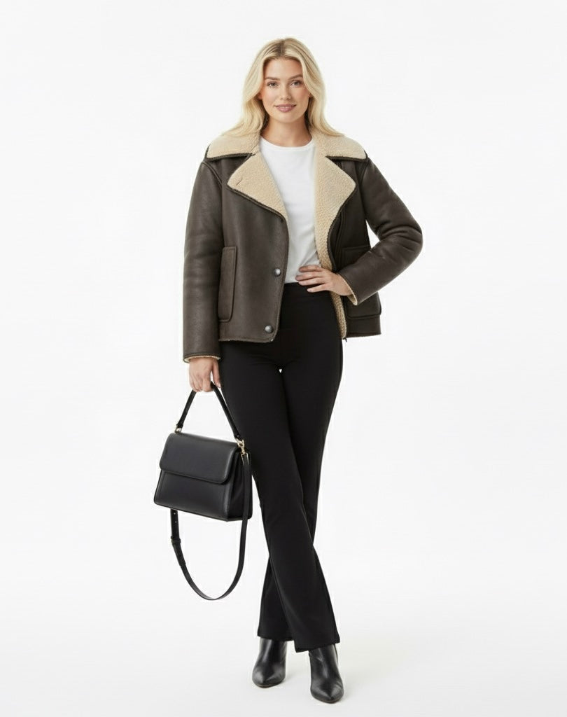 Autumn/Winter Women’s Coat – Long Sleeve Jacket with Fleece Collar