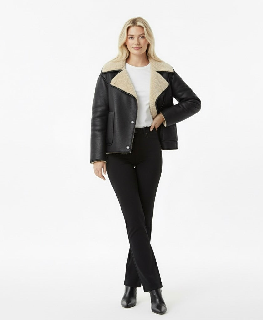 Autumn/Winter Women’s Coat – Long Sleeve Jacket with Fleece Collar
