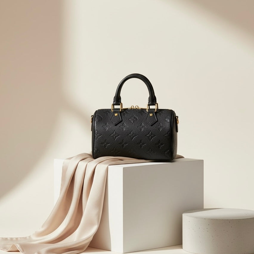 Black Monogram-Embossed Designer Bag