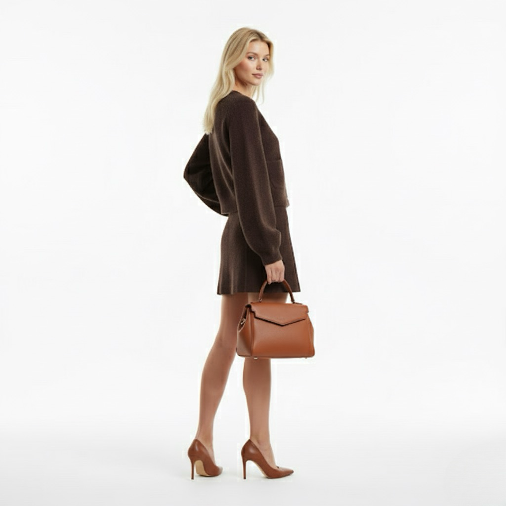 Chic Knitted Two-Piece Suit with Gold Buttons Set
