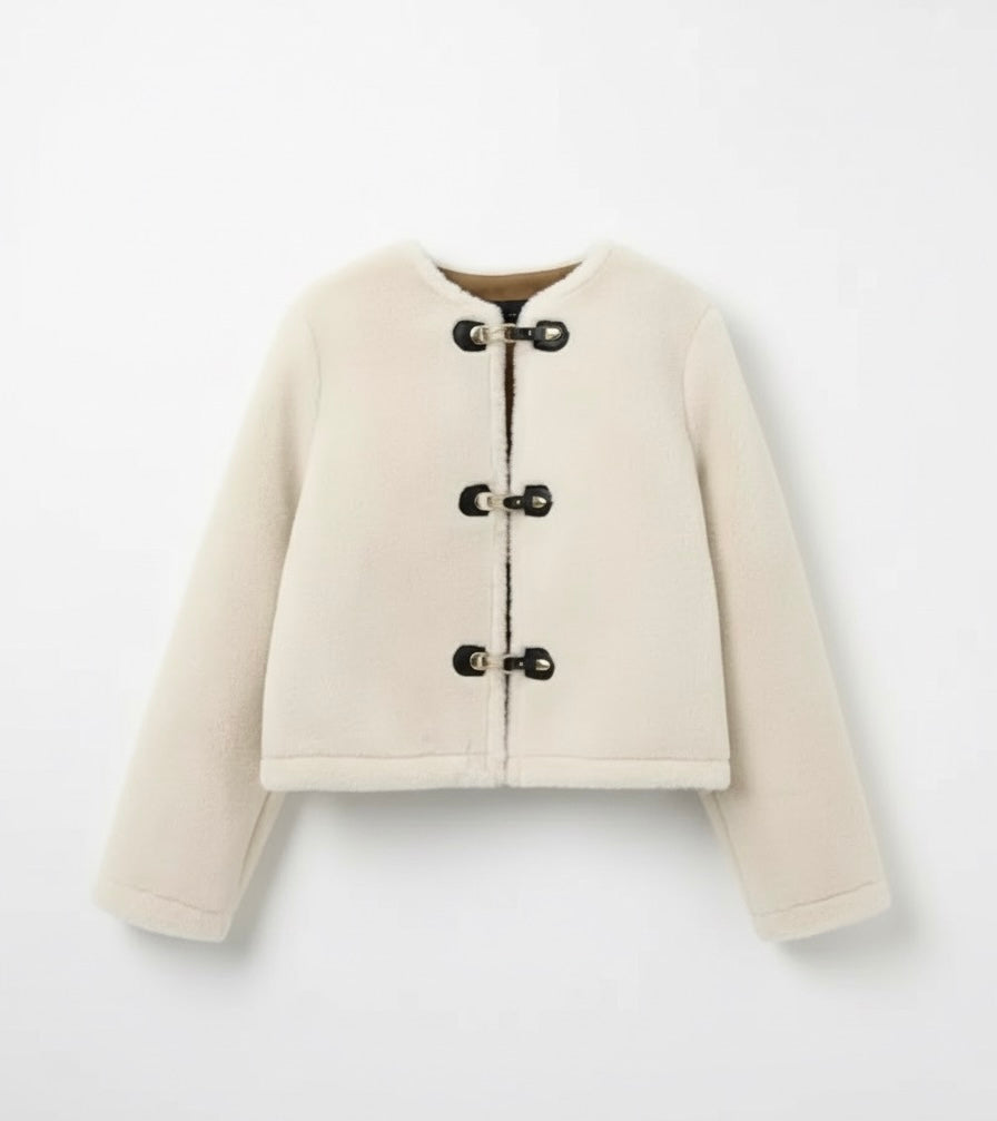 Women’s Thick Faux Fur Jacket – Warm Long Sleeve Coat with Front Toggle