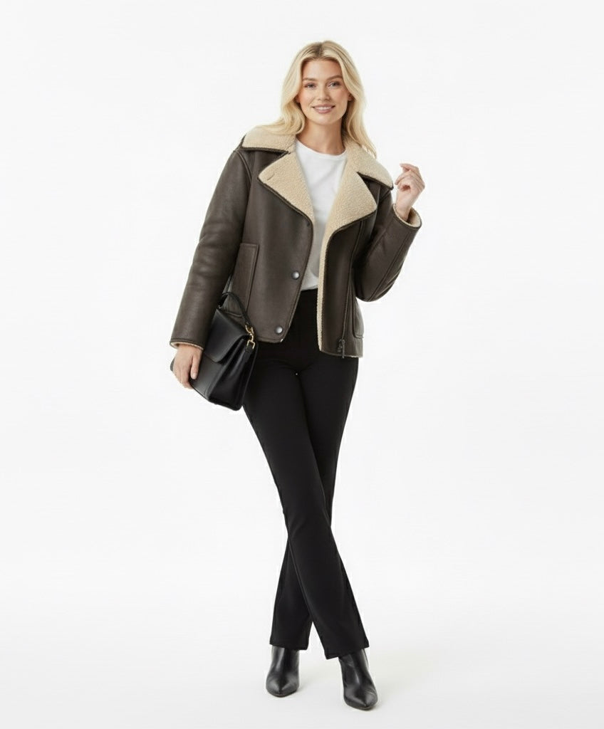 Autumn/Winter Women’s Coat – Long Sleeve Jacket with Fleece Collar