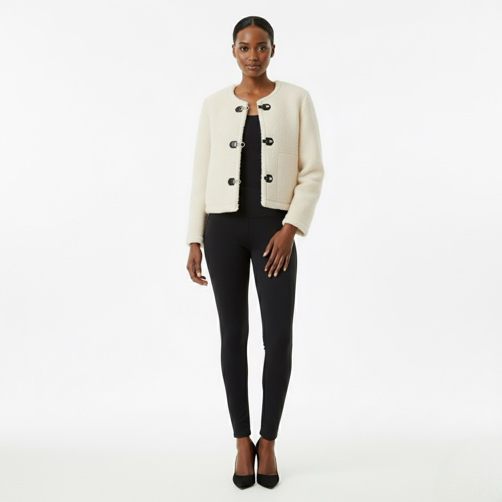 Women’s Thick Faux Fur Jacket – Warm Long Sleeve Coat with Front Toggle