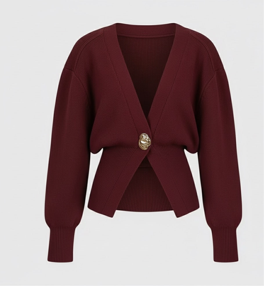 Elegant Knit Cardigan for Women – Casual V-Neck Sweater with One Button