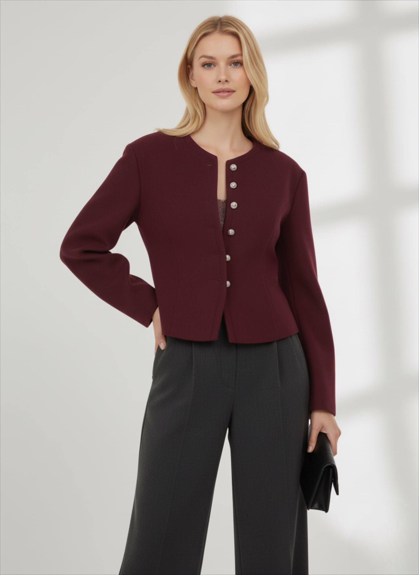 Cozy Loose-Knit Button Top with Round Neck