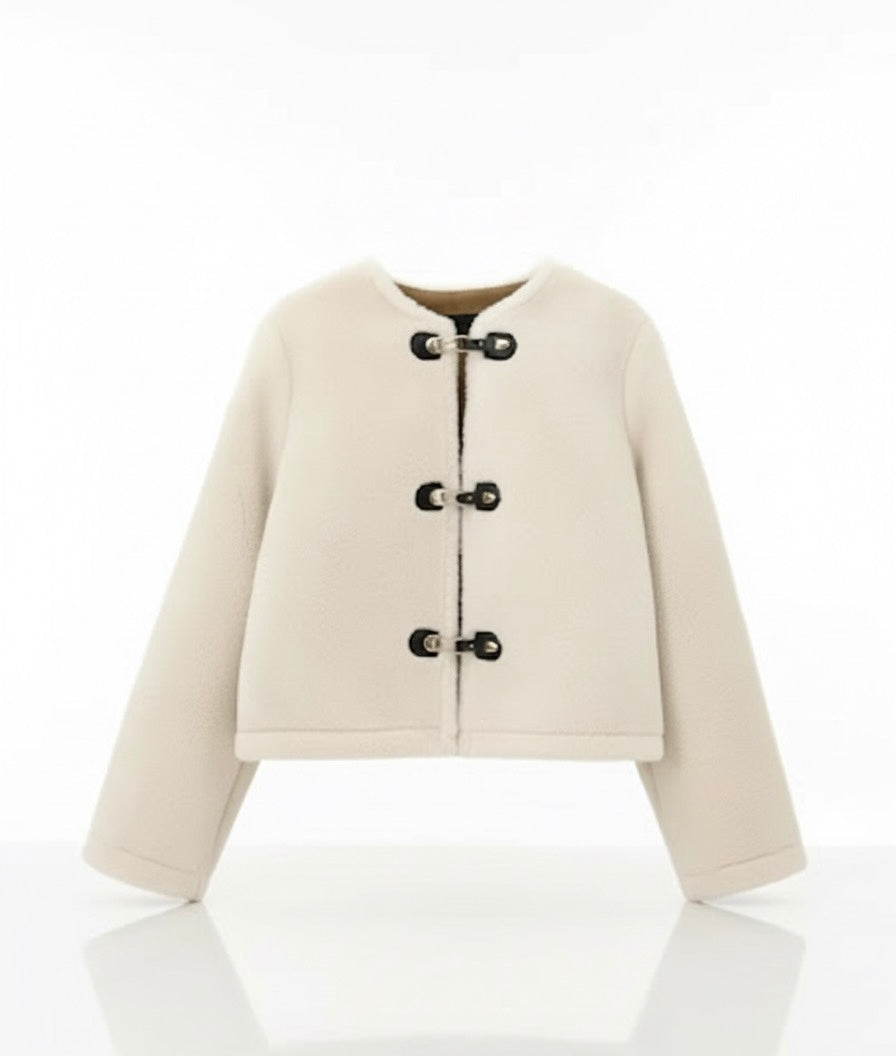Women’s Thick Faux Fur Jacket – Warm Long Sleeve Coat with Front Toggle