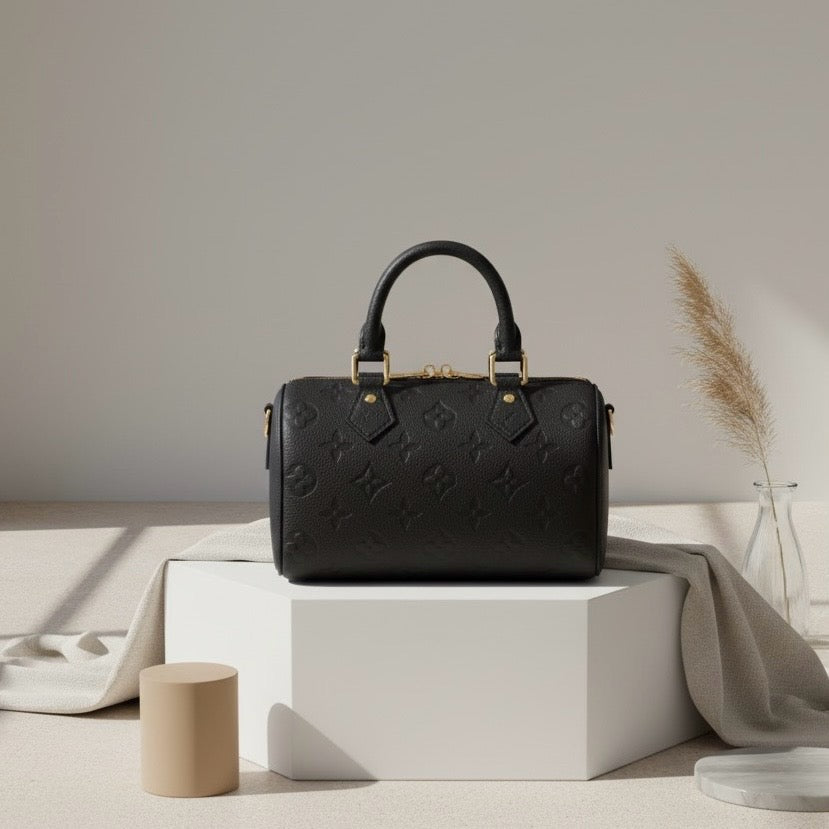 Black Monogram-Embossed Designer Bag