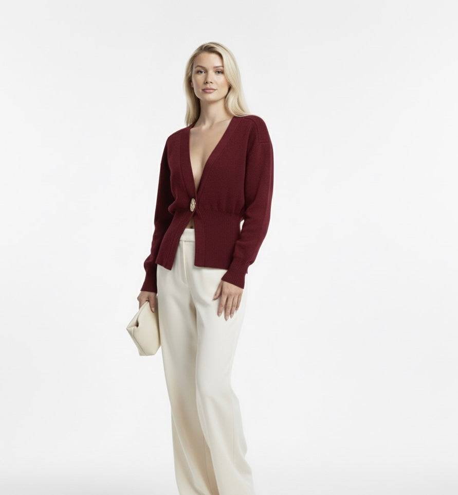 Elegant Knit Cardigan for Women – Casual V-Neck Sweater with One Button