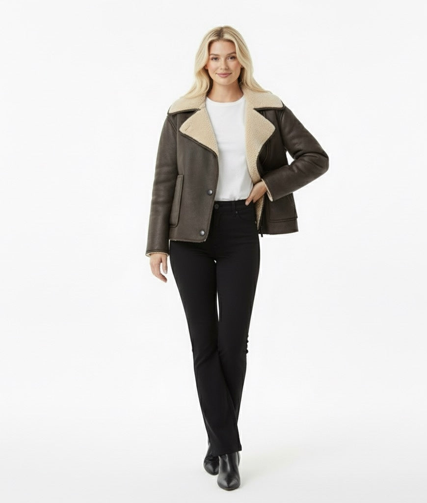 Autumn/Winter Women’s Coat – Long Sleeve Jacket with Fleece Collar