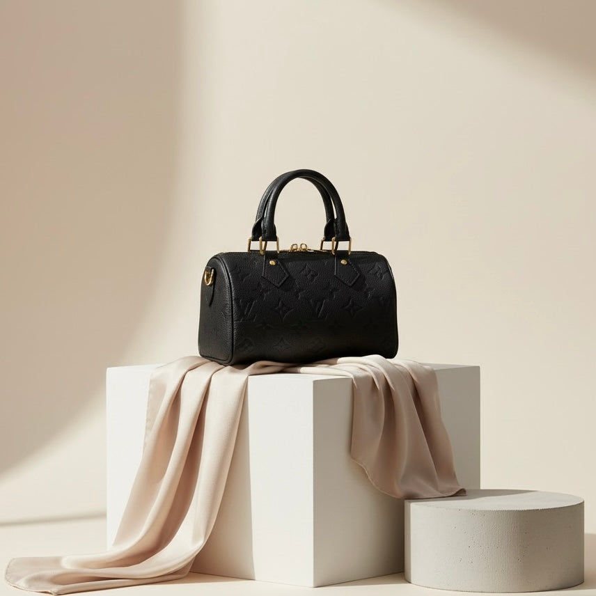 Black Monogram-Embossed Designer Bag