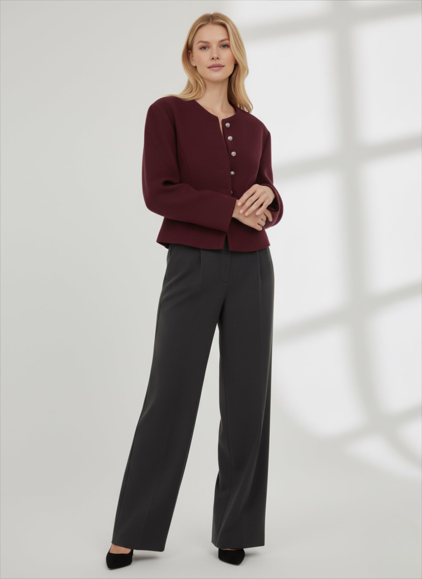 Cozy Loose-Knit Button Top with Round Neck