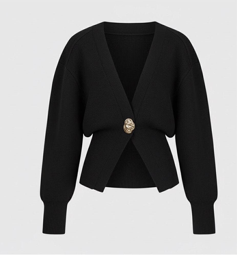 Elegant Knit Cardigan for Women – Casual V-Neck Sweater with One Button