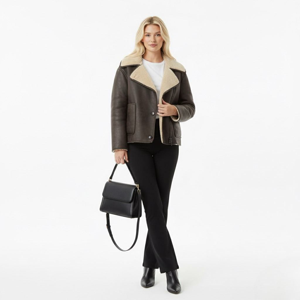 Autumn/Winter Women’s Coat – Long Sleeve Jacket with Fleece Collar