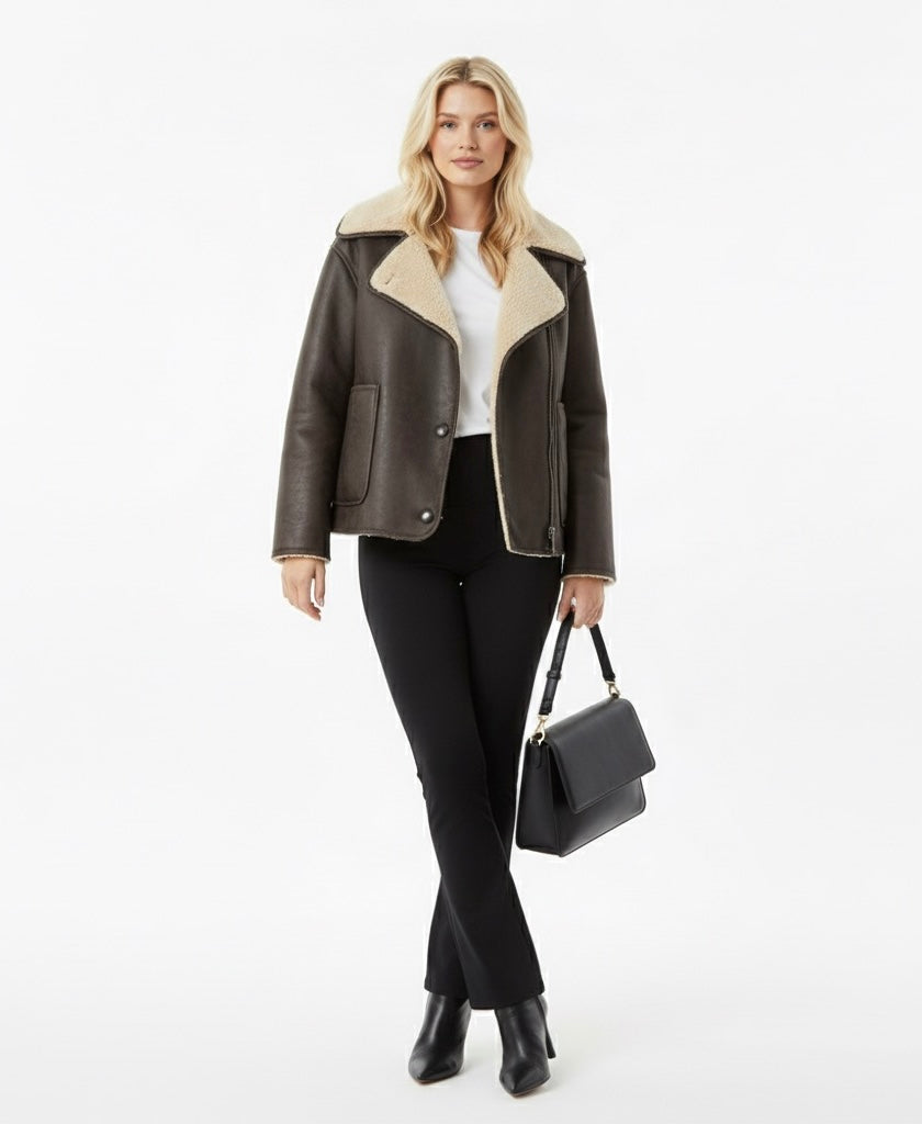 Autumn/Winter Women’s Coat – Long Sleeve Jacket with Fleece Collar