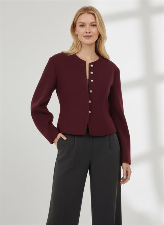 Cozy Loose-Knit Button Top with Round Neck