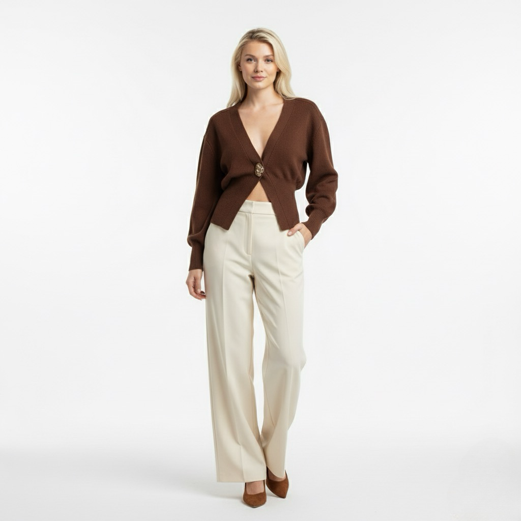 Elegant Knit Cardigan for Women – Casual V-Neck Sweater with One Button