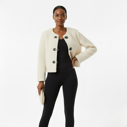Women’s Thick Faux Fur Jacket – Warm Long Sleeve Coat with Front Toggle