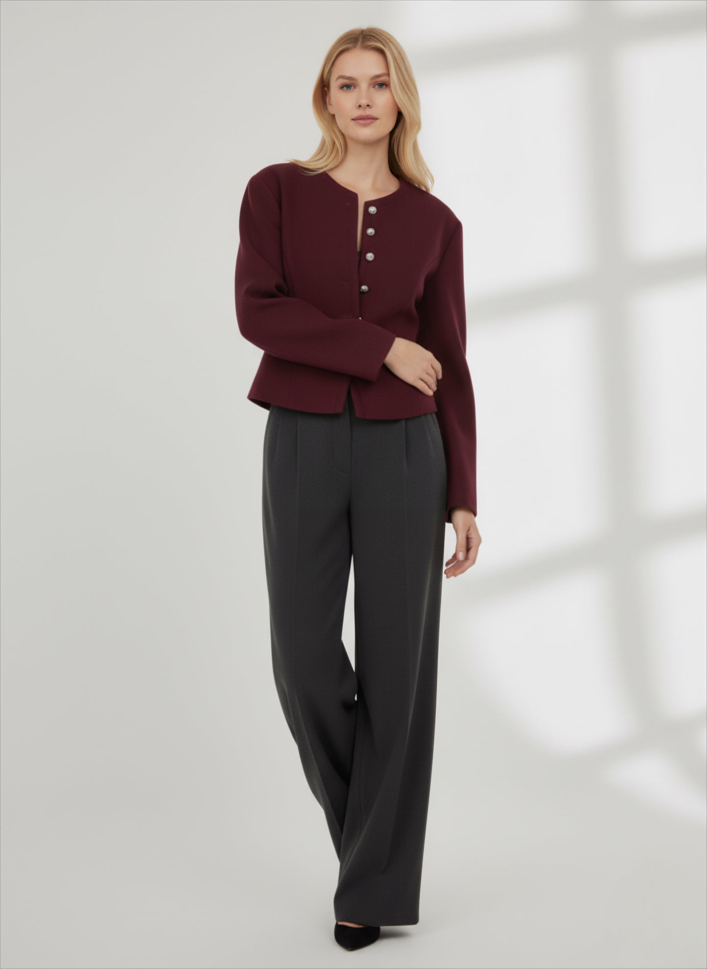 Cozy Loose-Knit Button Top with Round Neck