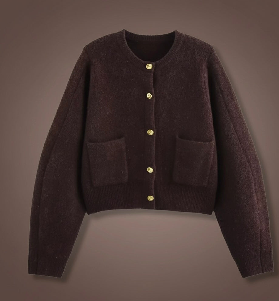 Chic Knitted Two-Piece Suit with Gold Buttons Set