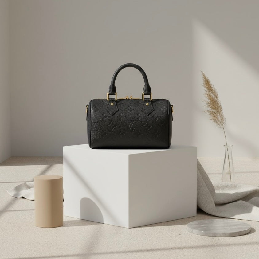Black Monogram-Embossed Designer Bag