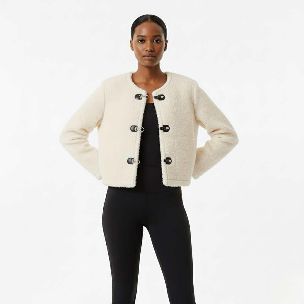 Women’s Thick Faux Fur Jacket – Warm Long Sleeve Coat with Front Toggle