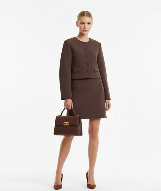 Elegant Solid Blazer Top & High-Waist A-Line Mini Skirt Set