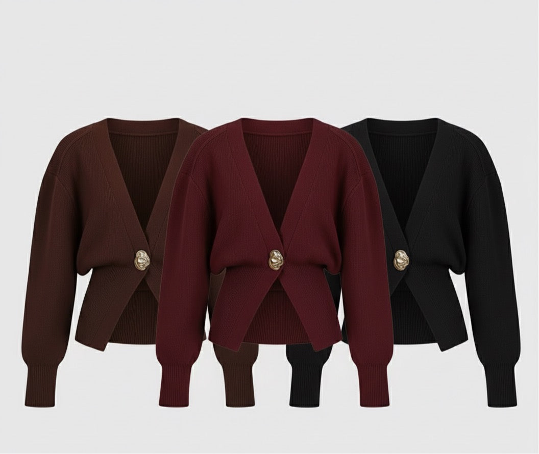Elegant Knit Cardigan for Women – Casual V-Neck Sweater with One Button