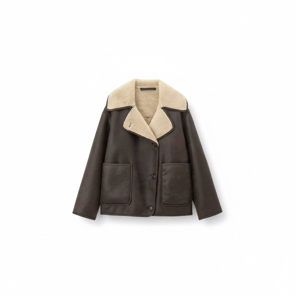 Autumn/Winter Women’s Coat – Long Sleeve Jacket with Fleece Collar