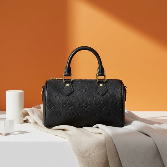 Black Monogram-Embossed Designer Bag