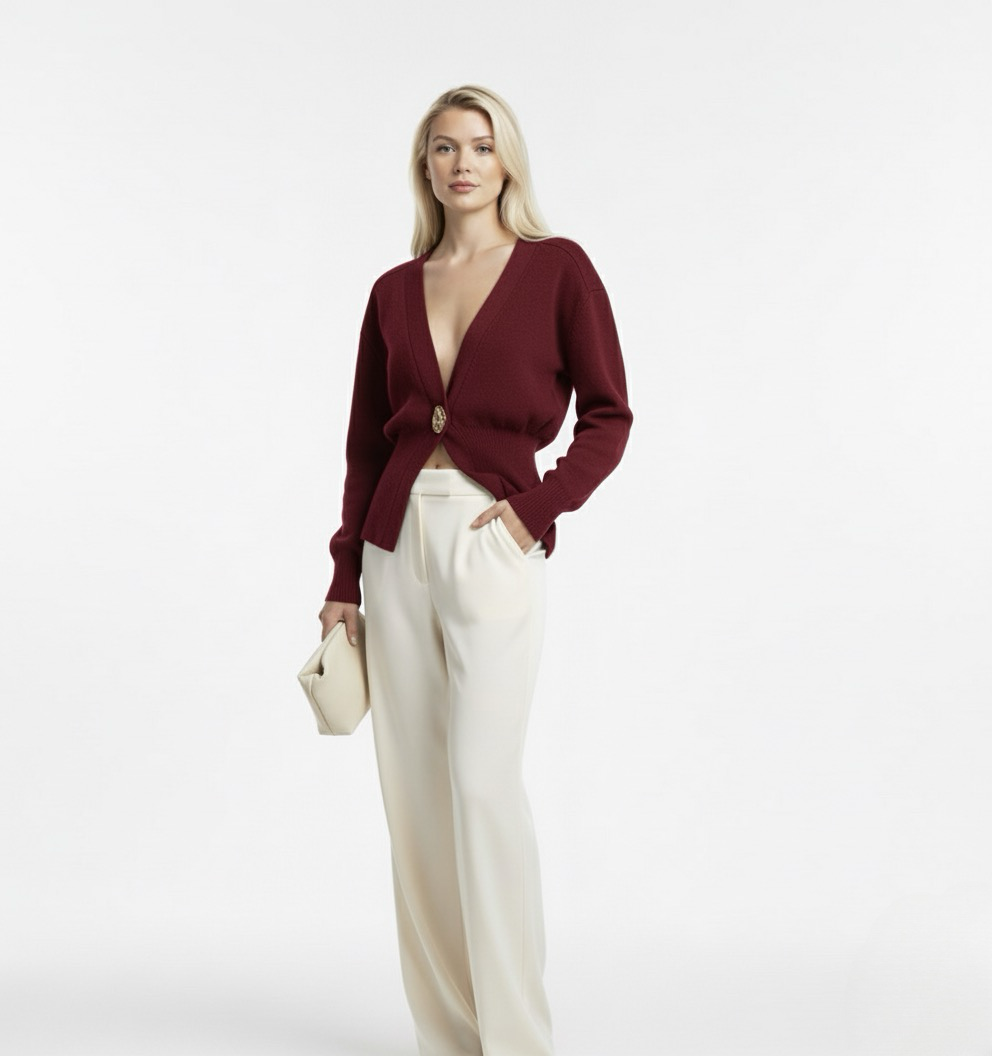 Elegant Knit Cardigan for Women – Casual V-Neck Sweater with One Button