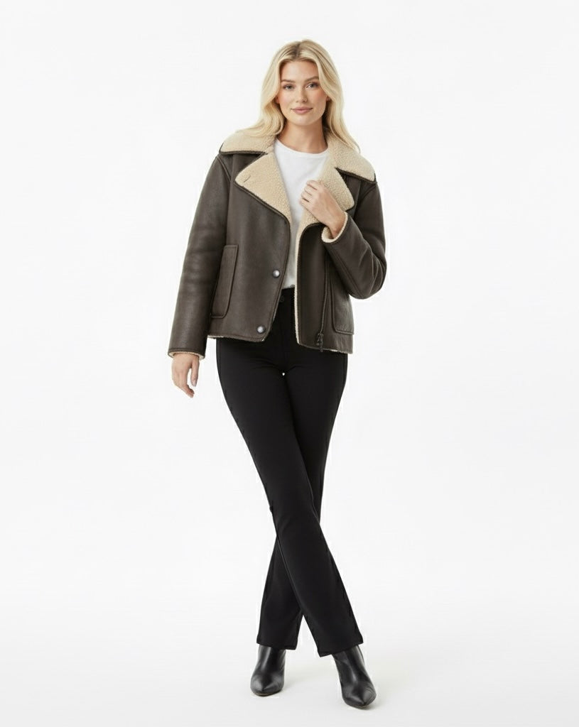 Autumn/Winter Women’s Coat – Long Sleeve Jacket with Fleece Collar