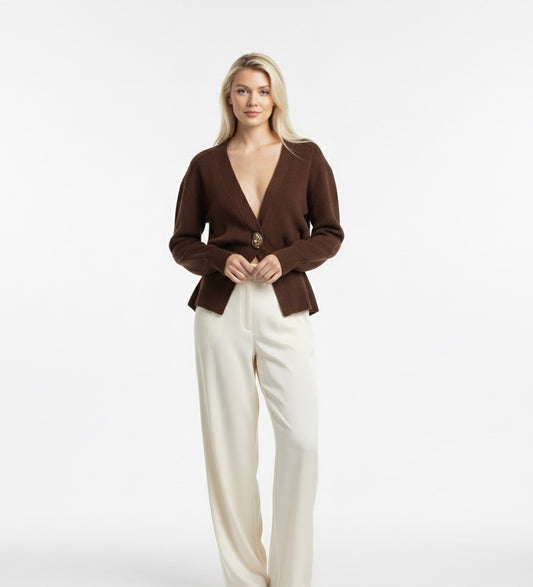 Elegant Knit Cardigan for Women – Casual V-Neck Sweater with One Button