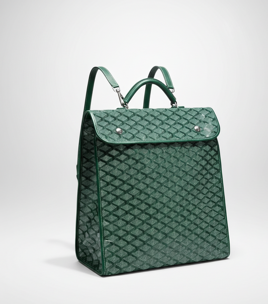 Green Designer Leather Backpack – Luxury Shoulder Bag, Crossbody, Tote, Handbag, School & Book Bag (Unisex)