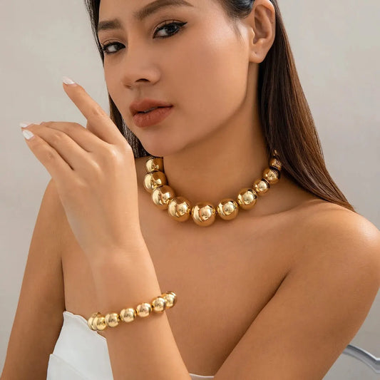 2Pcs Big CCB Beads Chain Necklace Bracelet for Women