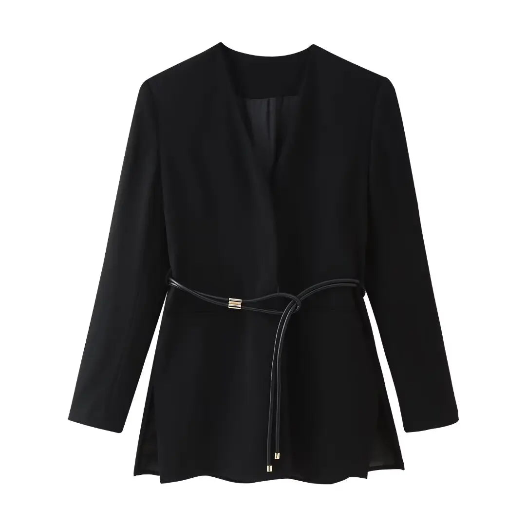 V-neck Belt Mid-Length Waist Coat