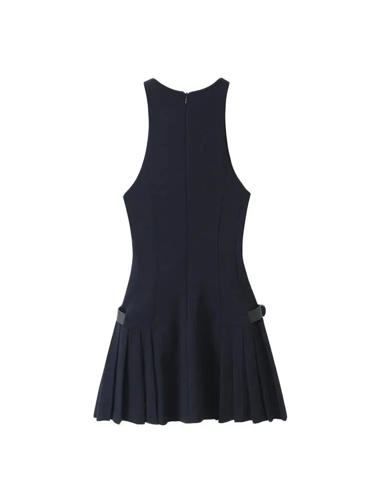 Pleated Mini Dress with Side Loops