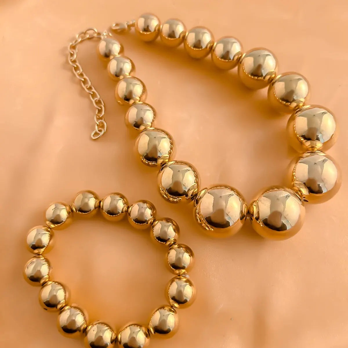 2Pcs Big CCB Beads Chain Necklace Bracelet for Women