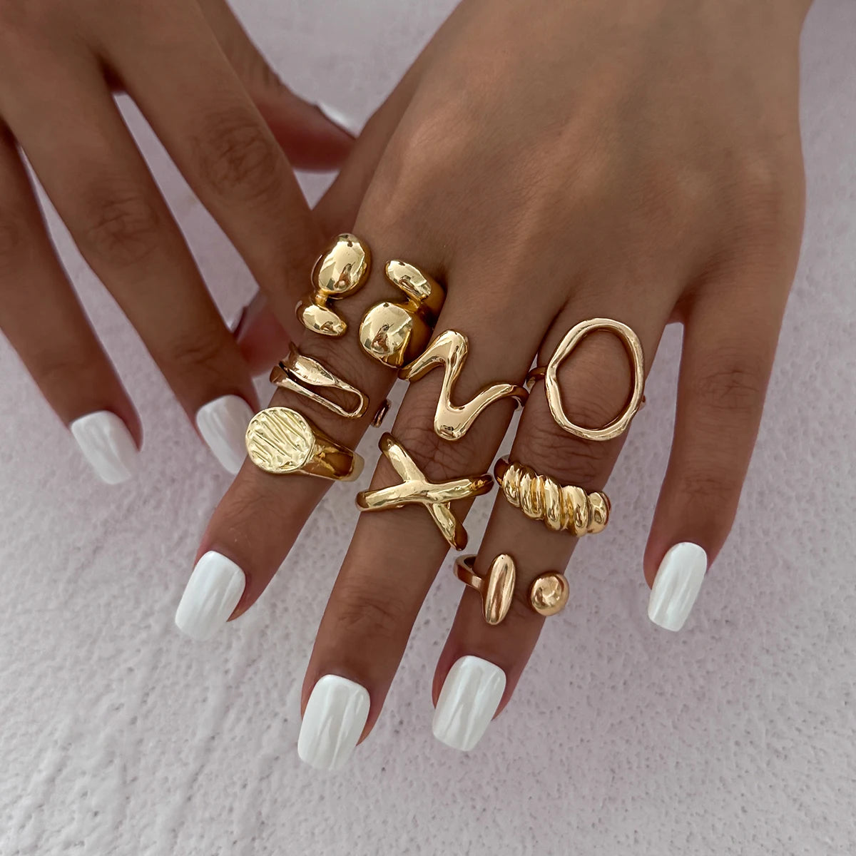 11Pcs Set Boho Irregular Water Drop Open Rings for Women