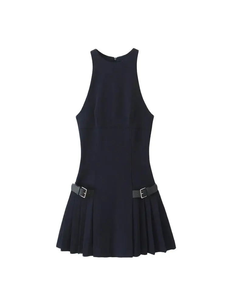 Pleated Mini Dress with Side Loops