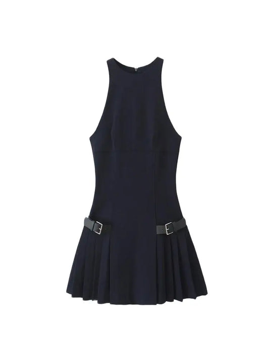 Pleated Mini Dress with Side Loops