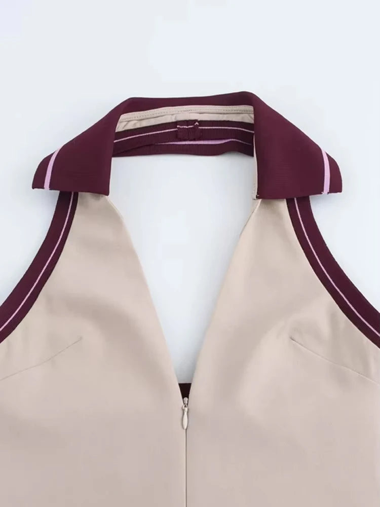 Women's Front Zipper Patchwork Mini Dress