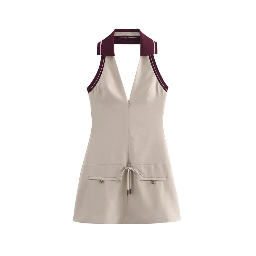 Women's Front Zipper Patchwork Mini Dress