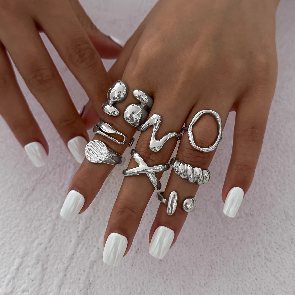 11Pcs Set Boho Irregular Water Drop Open Rings for Women